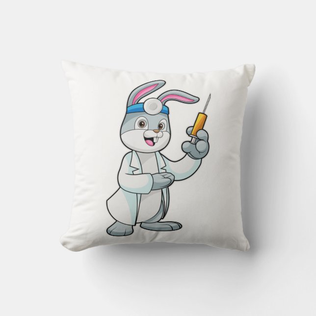 Rabbit as Doctor at Vaccination with Syringe Cushion (Front)