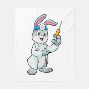 Rabbit as Doctor at Vaccination with Syringe Fleece Blanket