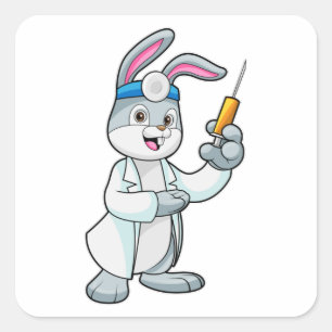 Rabbit as Doctor at Vaccination with Syringe Square Sticker