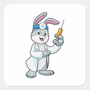 Rabbit as Doctor at Vaccination with Syringe Square Sticker