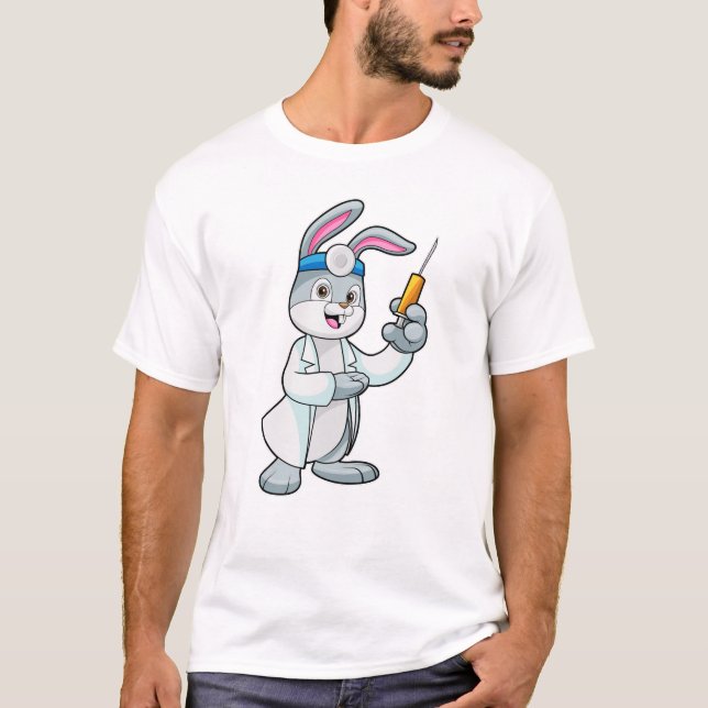 Rabbit as Doctor at Vaccination with Syringe T-Shirt (Front)