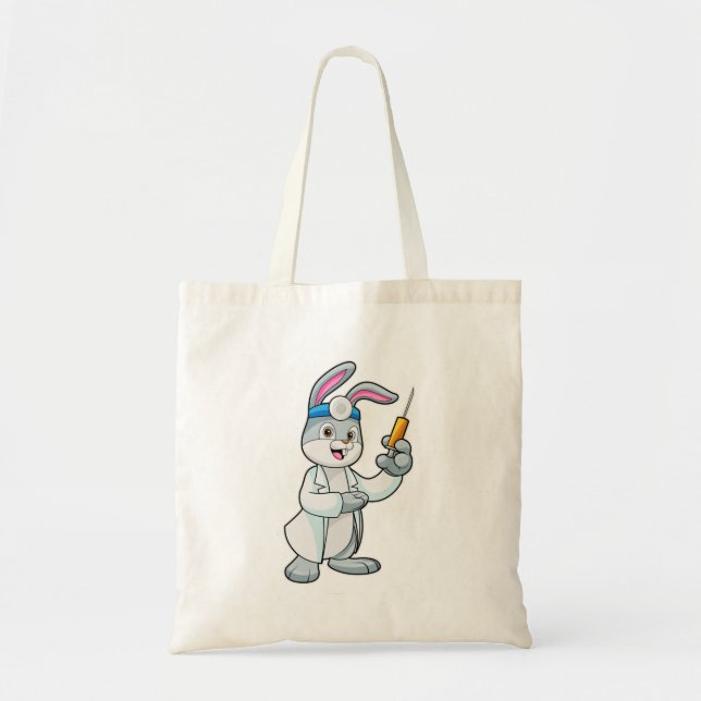 Rabbit as Doctor at Vaccination with Syringe Tote Bag (Front)