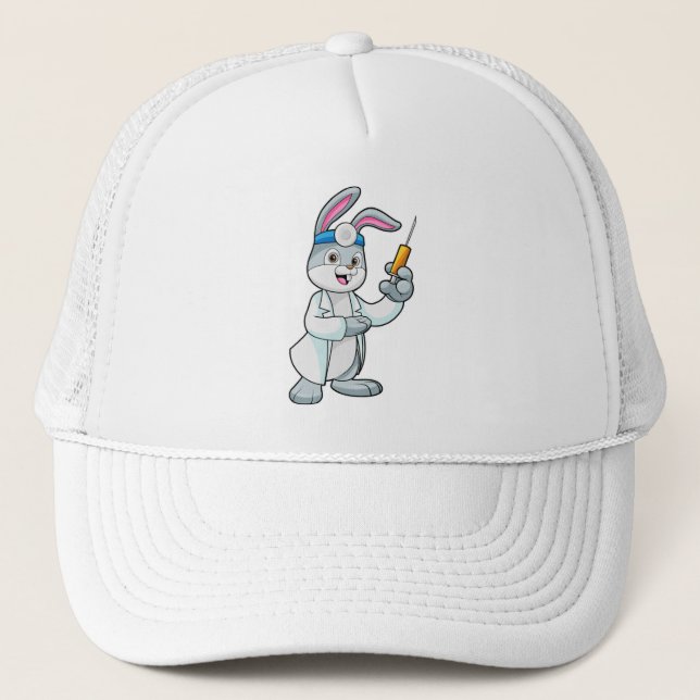 Rabbit as Doctor at Vaccination with Syringe Trucker Hat (Front)