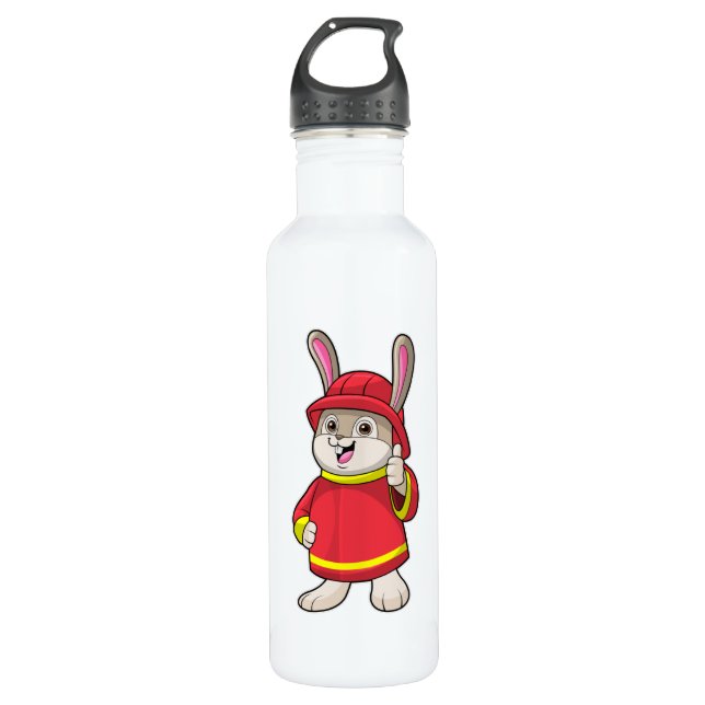 Rabbit as Firefighter with Helmet 710 Ml Water Bottle (Front)