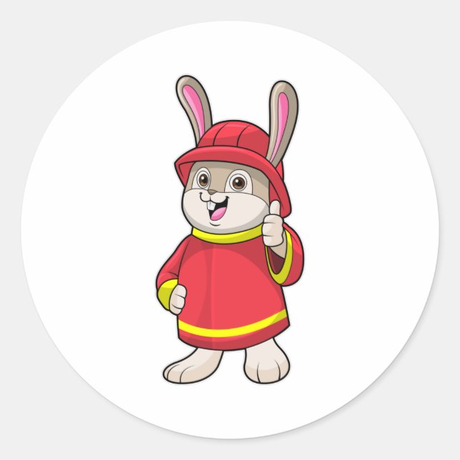 Rabbit as Firefighter with Helmet Classic Round Sticker (Front)