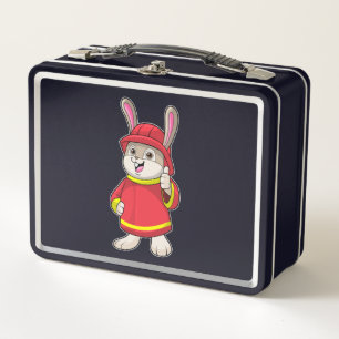 Rabbit as Firefighter with Helmet Metal Lunch Box