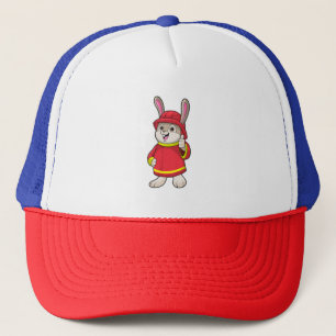 Rabbit as Firefighter with Helmet Trucker Hat