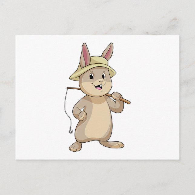 Rabbit as Fisher with Fishing rod Postcard (Front)