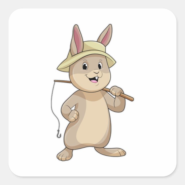 Rabbit as Fisher with Fishing rod Square Sticker (Front)