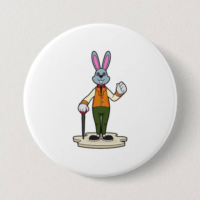 Rabbit as Gentleman with Cane 7.5 Cm Round Badge (Front)