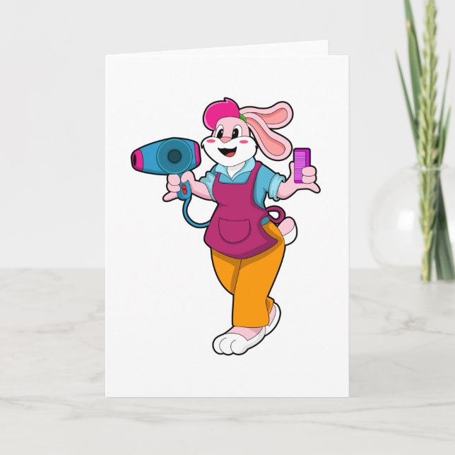 Rabbit as Hairdresser with Hair dryer & Comb Card (Front)