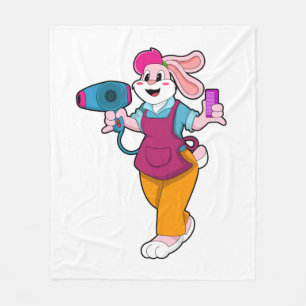 Rabbit as Hairdresser with Hair dryer & Comb Fleece Blanket