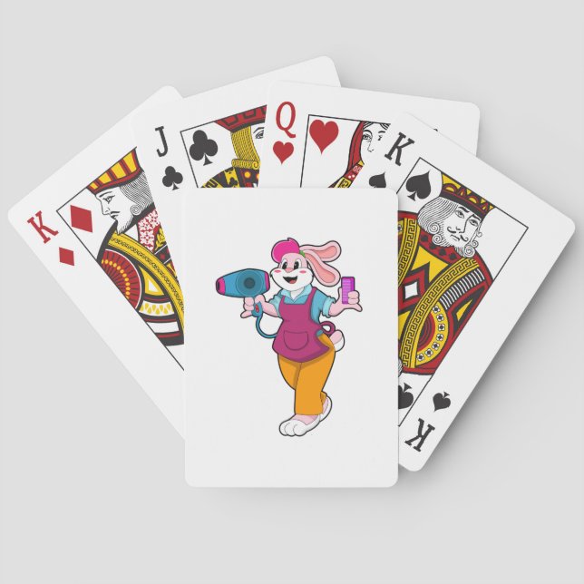 Rabbit as Hairdresser with Hair dryer & Comb Playing Cards (Back)