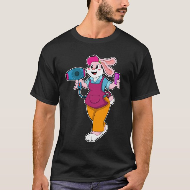 Rabbit as Hairdresser with Hair dryer & Comb T-Shirt (Front)