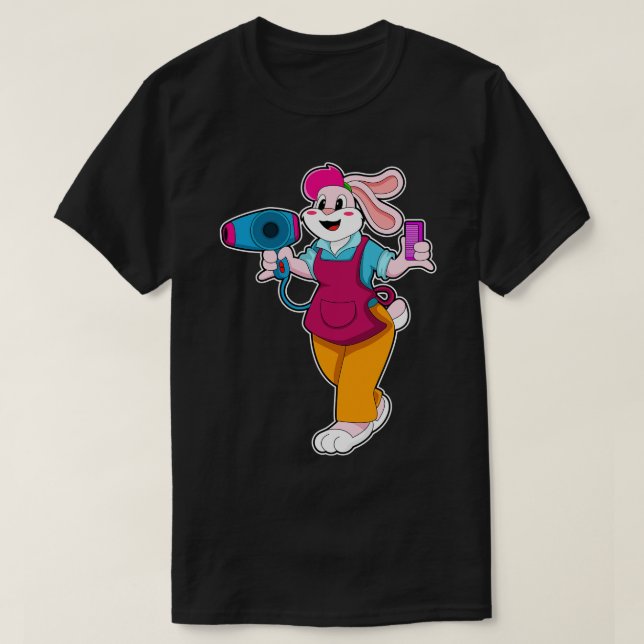Rabbit as Hairdresser with Hair dryer Comb T-Shirt (Design Front)