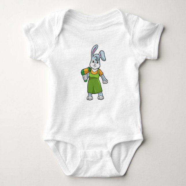 Rabbit as Hairdresser with Hairdryer Baby Bodysuit (Front)