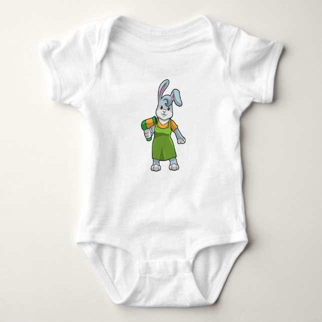 Rabbit as Hairdresser with Hairdryer Baby Bodysuit (Front)