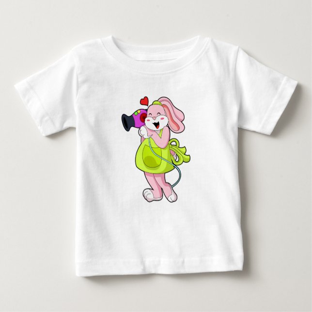 Rabbit as Hairdresser with Hairdryer Baby T-Shirt (Front)