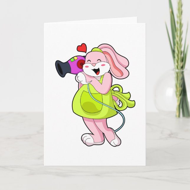 Rabbit as Hairdresser with Hairdryer Card (Front)