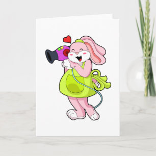Rabbit as Hairdresser with Hairdryer Card