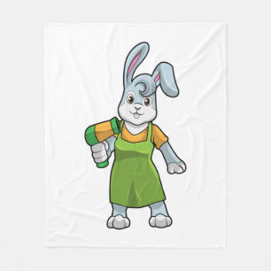 Rabbit as Hairdresser with Hairdryer Fleece Blanket