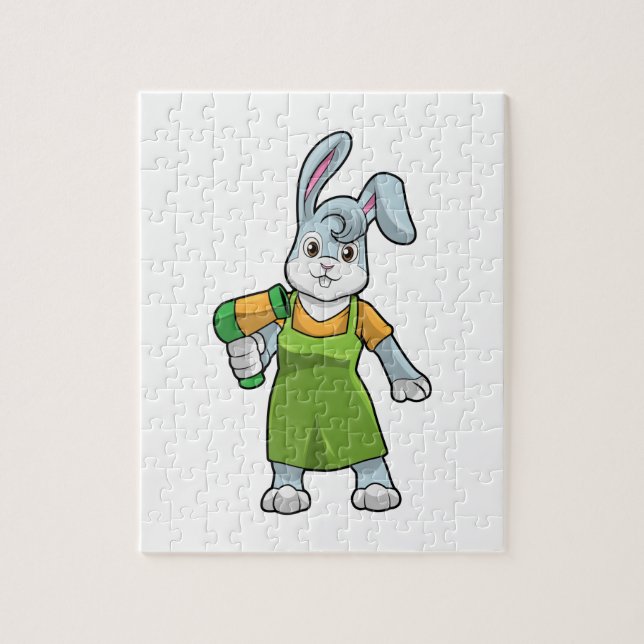 Rabbit as Hairdresser with Hairdryer Jigsaw Puzzle (Vertical)