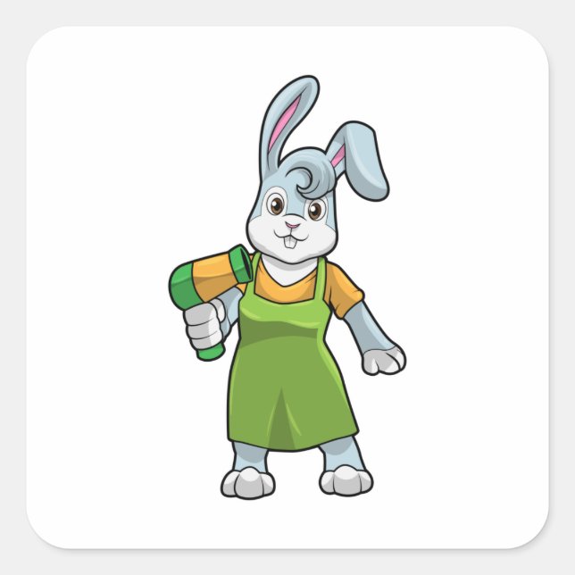 Rabbit as Hairdresser with Hairdryer Square Sticker (Front)