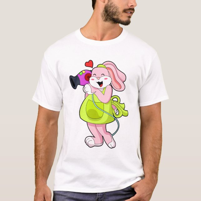 Rabbit as Hairdresser with Hairdryer T-Shirt (Front)