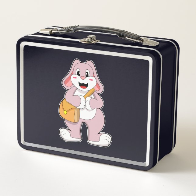 Rabbit as Hiker with Bag Metal Lunch Box (Front)