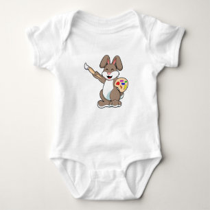 Rabbit as Painter with Brush & Paint Baby Bodysuit