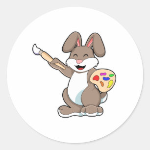 Rabbit as Painter with Brush & Paint Classic Round Sticker