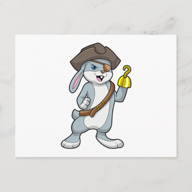 Rabbit as Pirate with Hook hand & Pirate hat Postcard (Front)