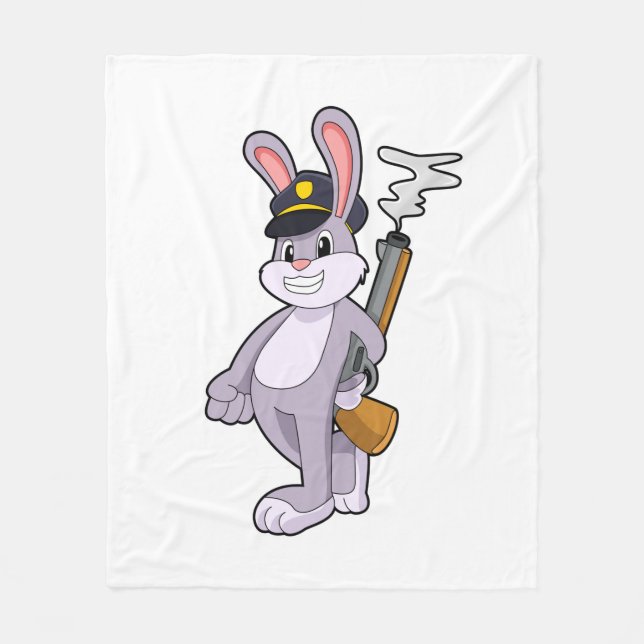 Rabbit as Police officer with Police hat Fleece Blanket (Front)
