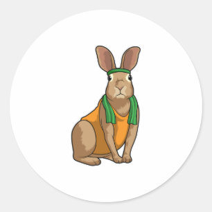 Rabbit as Runner with Towel Classic Round Sticker