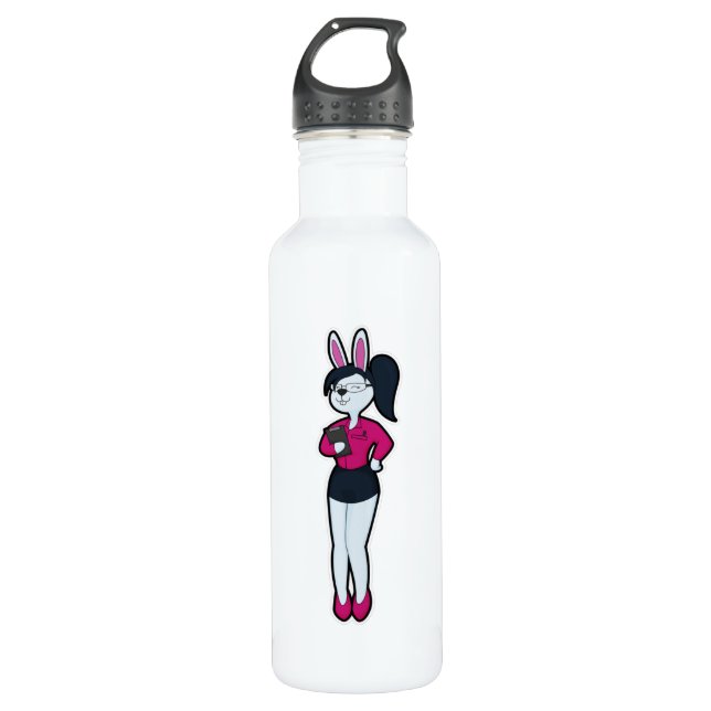 Rabbit as Secretary with Notepad & Glasses 710 Ml Water Bottle (Front)