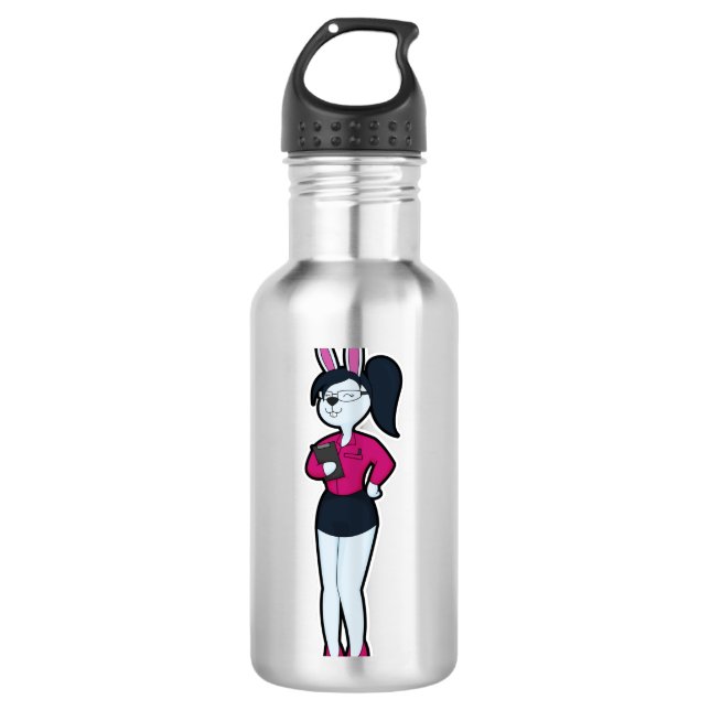 Rabbit as Secretary with Notepad & Glasses 710 Ml Water Bottle (Front)