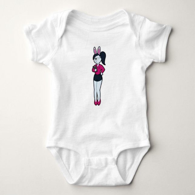Rabbit as Secretary with Notepad & Glasses Baby Bodysuit (Front)