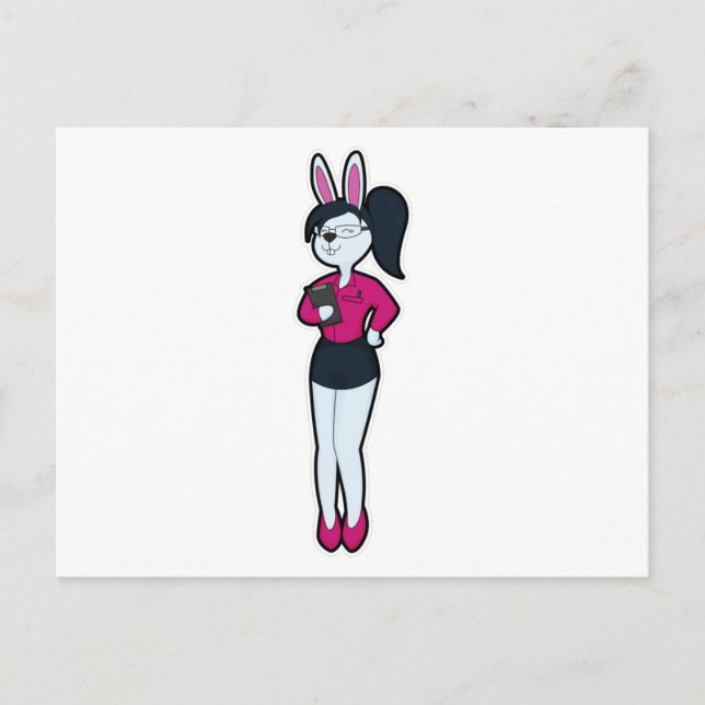 Rabbit as Secretary with Notepad & Glasses Postcard (Front)