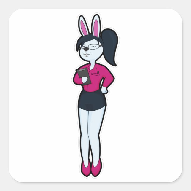 Rabbit as Secretary with Notepad & Glasses Square Sticker (Front)
