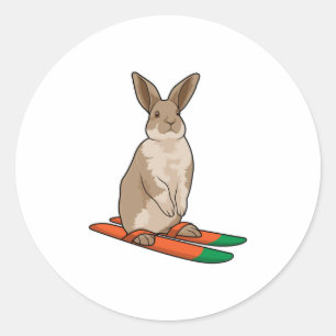 Rabbit as Skier with Ski Classic Round Sticker