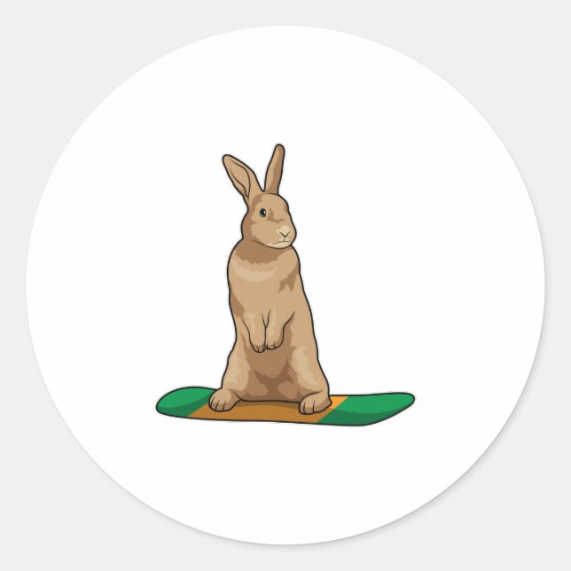 Rabbit as Snowboarder with Snowboard Classic Round Sticker (Front)