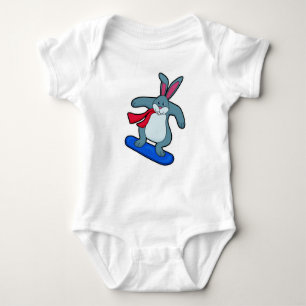 Rabbit as Snowboarder with Snowboard & Scarf Baby Bodysuit