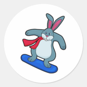 Rabbit as Snowboarder with Snowboard & Scarf Classic Round Sticker