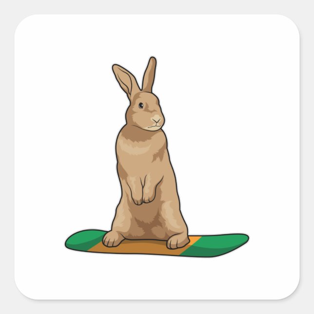 Rabbit as Snowboarder with Snowboard Square Sticker (Front)
