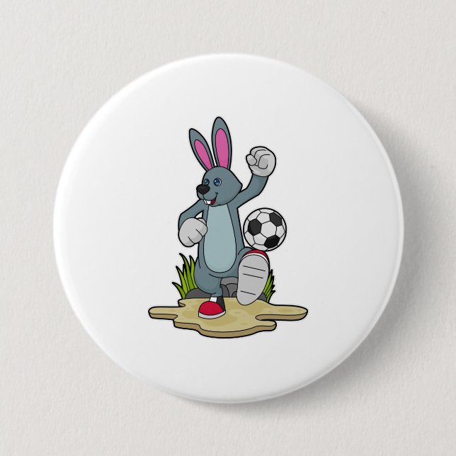 Rabbit as Soccer player with Soccer 7.5 Cm Round Badge (Front)
