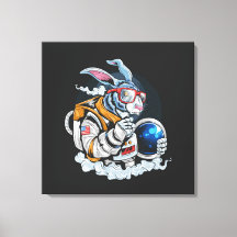Rabbit Astronaut Status Stretched Canvas Print