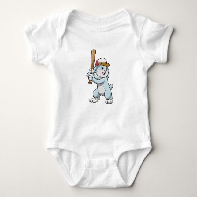 Rabbit at Baseball with Baseball bat Baby Bodysuit (Front)