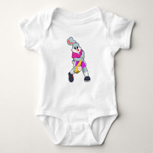 Rabbit at Baseball with Baseball bat Baby Bodysuit