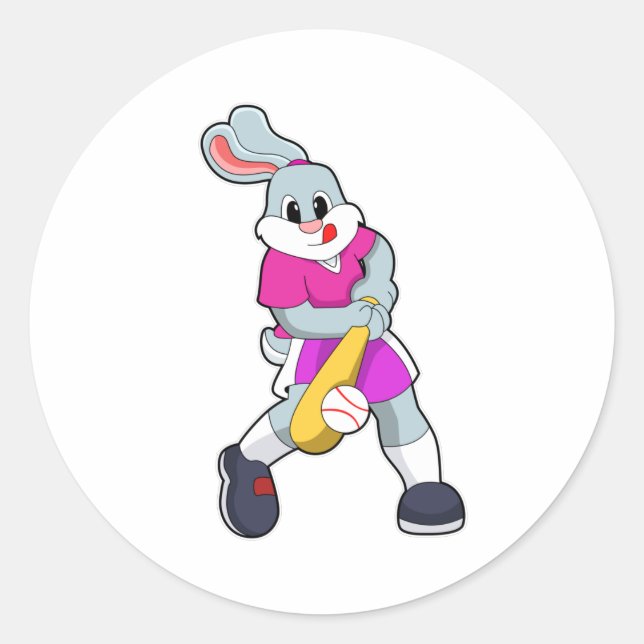 Rabbit at Baseball with Baseball bat Classic Round Sticker (Front)