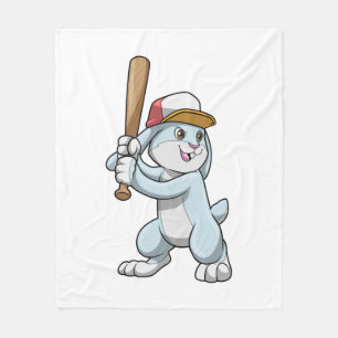 Rabbit at Baseball with Baseball bat Fleece Blanket